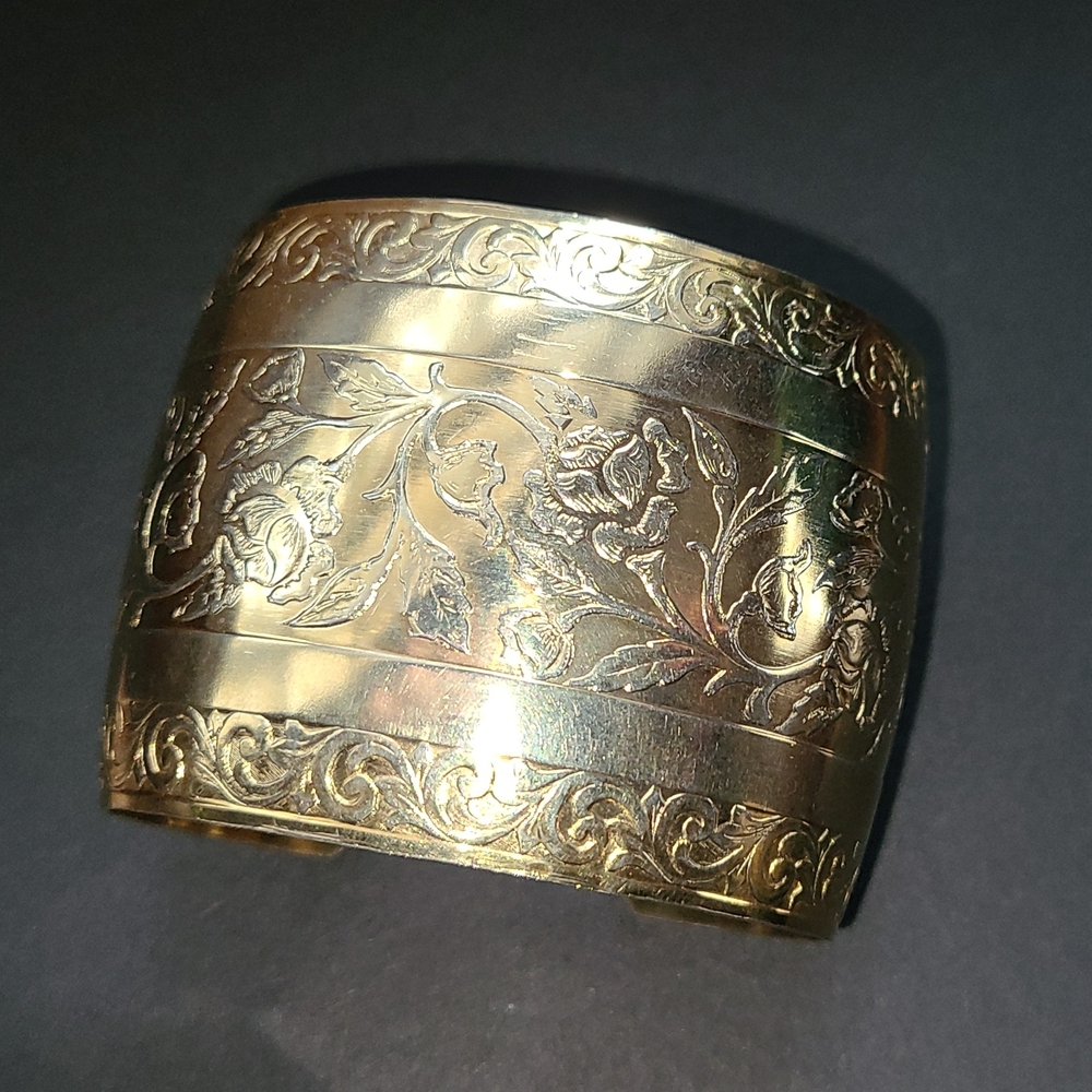 Gold-Tone Engraved Floral Cuff Bracelet